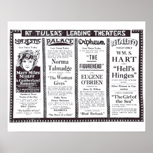 Vintage 1920 silent movie ads Poster