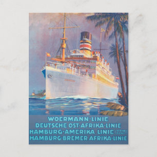 Vintage 1920 Woermann-Linie Germany Travel Poster Postcard