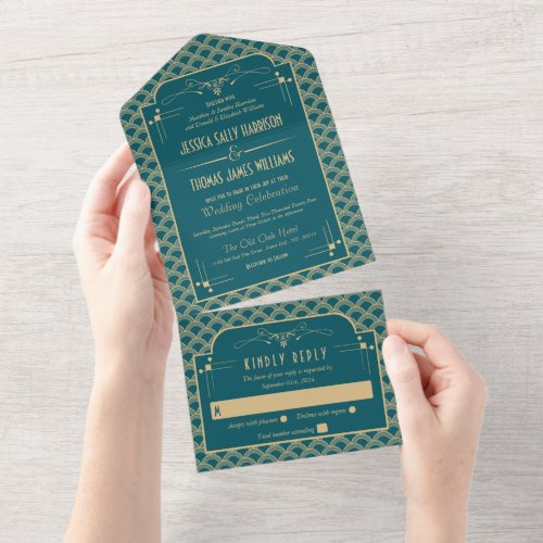 Vintage 1920s Art Deco Gatsby Wedding Collection All In One Invitation