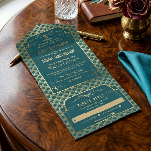 Vintage 1920's Art Deco Gatsby Wedding Collection All In One Invitation