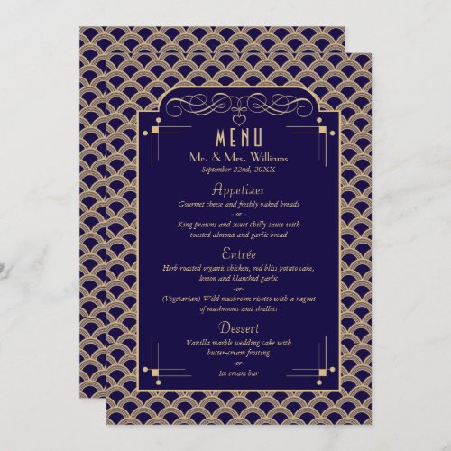 Vintage 1920s Art Deco Gatsby Wedding Collection Menu