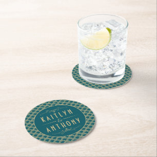 Vintage 1920's Art Deco Gatsby Wedding Collection Round Paper Coaster