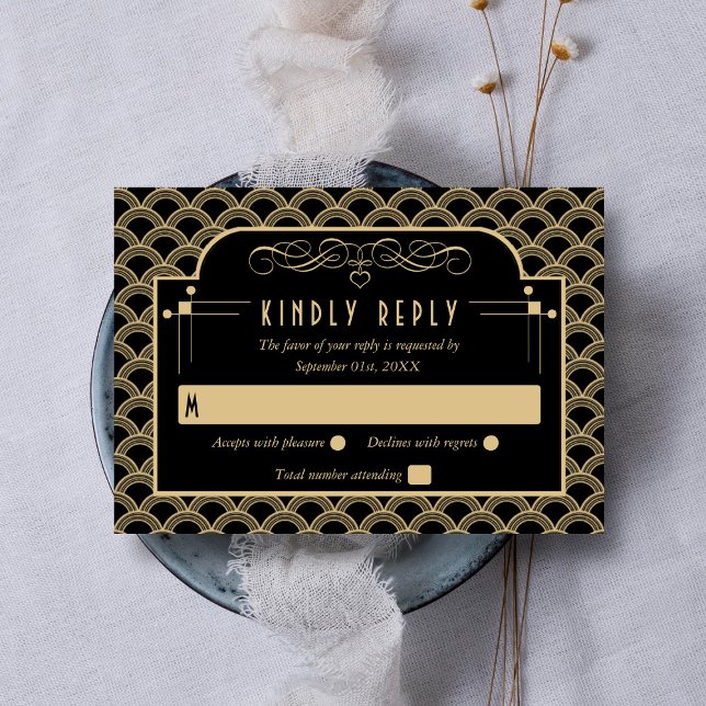 Vintage 1920's Art Deco Gatsby Wedding Collection RSVP Card (Creator Uploaded)