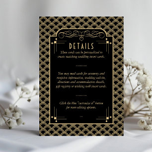 Vintage 1920's Art Deco Gatsby Wedding Detail Enclosure Card