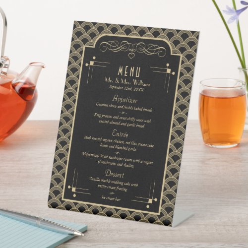 Vintage 1920s Art Deco Gatsby Wedding Menu Pedestal Sign