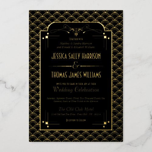 Vintage 1920s Art Deco Gatsby Wedding Real Foil Invitation