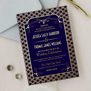 Vintage 1920's Art Deco Gatsby Wedding Real Foil Invitation