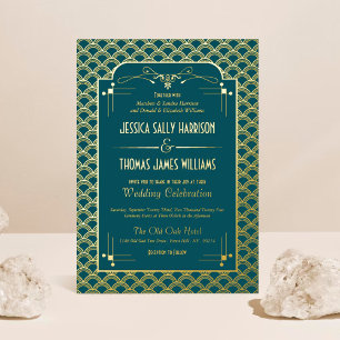 Vintage 1920's Art Deco Gatsby Wedding Real Foil Invitation