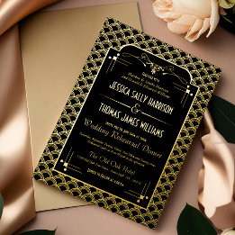 Vintage 1920's Art Deco Gatsby Wedding Rehearsal Foil Invitation