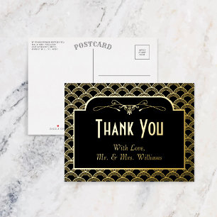 Vintage 1920's Art Deco Gatsby Wedding Thank You Foil Invitation Postcard