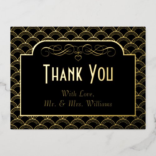 Vintage 1920s Art Deco Gatsby Wedding Thank You Foil Invitation Postcard