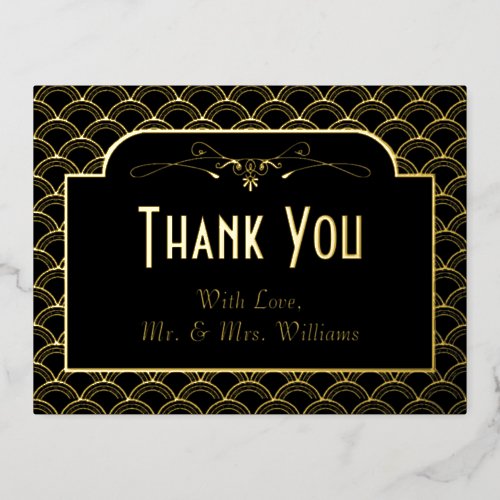 Vintage 1920s Art Deco Gatsby Wedding Thank You Foil Invitation Postcard