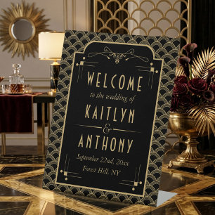 Vintage 1920's Art Deco Gatsby Wedding Welcome Pedestal Sign