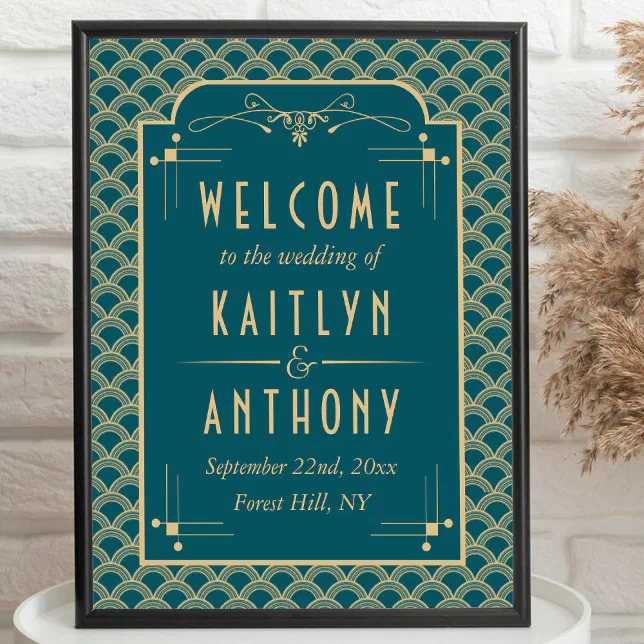 Vintage 1920's Art Deco Gatsby Wedding Welcome Poster | Zazzle