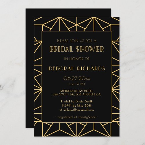 Vintage 1920s art deco geoemtric Bridal shower Invitation