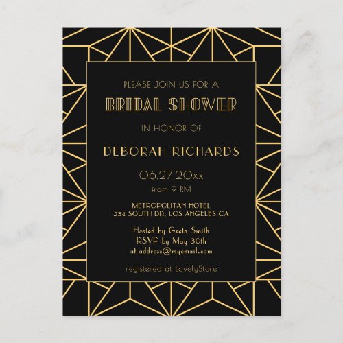 Vintage 1920s art deco geometric Bridal shower Postcard