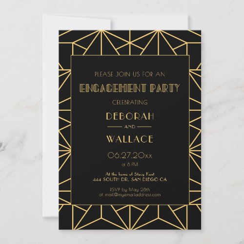 Vintage 1920s art deco geometric Engagement party Invitation