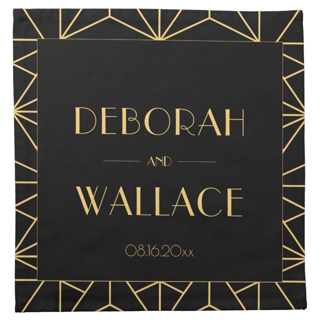 Vintage 1920s art deco geometric wedding cloth napkin (Front)