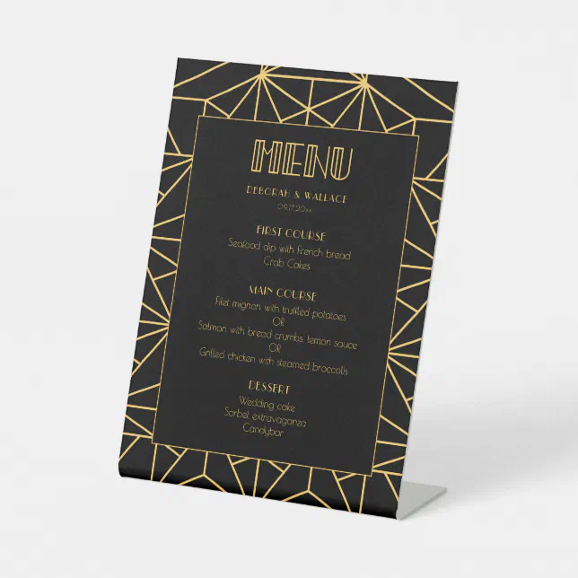 Vintage 1920s art deco geometric wedding menu pedestal sign | Zazzle