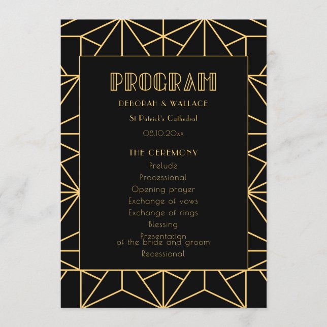 Vintage 1920s art deco geometric wedding program (Front)