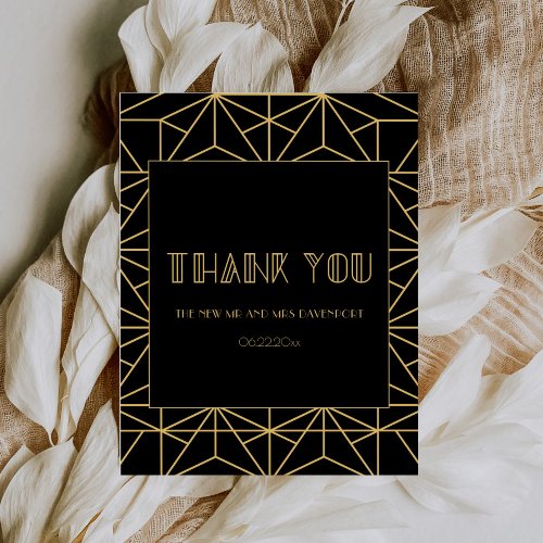 Vintage 1920s art deco geometric wedding thank you card