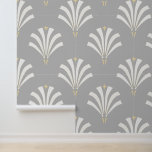 Vintage 1920s Art Deco Palmetto Leaves Wallpaper<br><div class="desc">1920s vintage art deco inspired palmetto leaves fan pattern in white with bronze yellow accents. The background is a medium silver gray.</div>