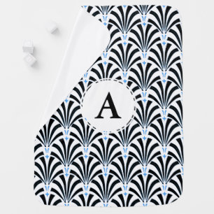 Vintage 1920s Art Deco Palmettos Blue Monogram Baby Blanket