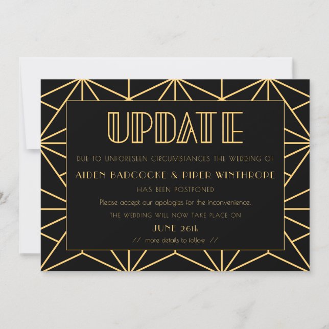 Vintage 1920s art deco Postponed wedding update Invitation (Front)