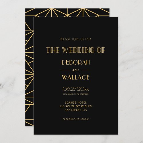 Vintage 1920s art deco simple wedding invitation