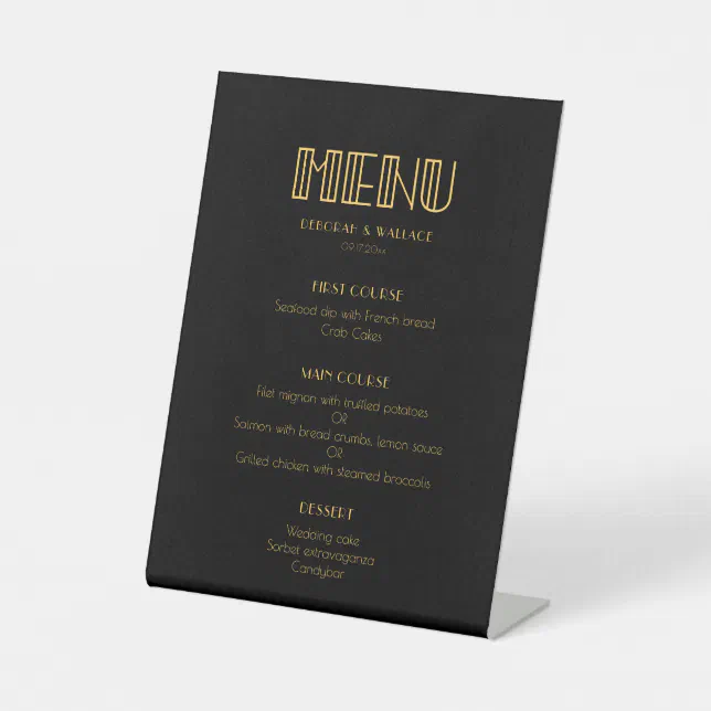 Vintage 1920s art deco simple wedding menu pedestal sign | Zazzle