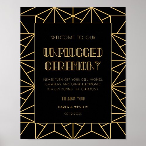 Vintage 1920s art deco Unplugged wedding ceremony Poster