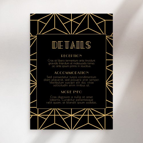 Vintage 1920s art deco wedding guest information enclosure card