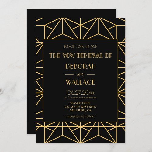 Vintage 1920s art deco wedding vow renewal invitation