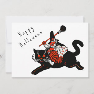 Vintage 1920s Art Deco Witch Black Cat Halloween Holiday Card