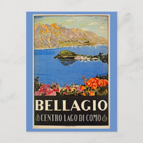 Vintage 1920s Bellagio Italian travel advert Postcard