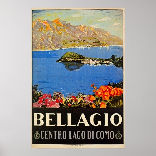 Vintage 1920s Bellagio Italian travel advert Poster