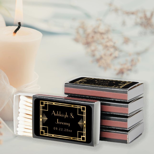 Vintage 1920s Black Gold Deco Frame Wedding Matchboxes (Creator Uploaded)