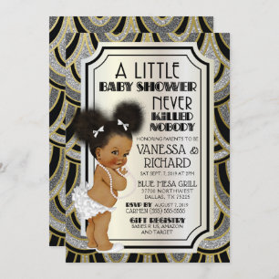 Vintage 1920s Black White & Gold Glitter Invitation