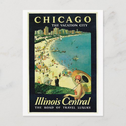 vintage 1920s Chicago beach travel ad Postcard