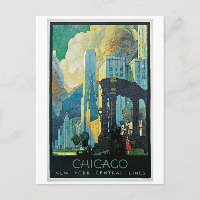 vintage 1920s Chicago city travel ad Postcard (Front)