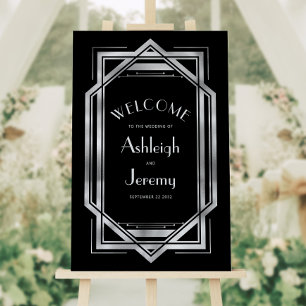 Vintage 1920s Deco 20x30 Black Silver Wedding Sign