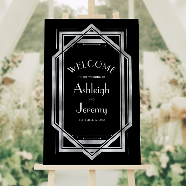 Vintage 1920s Deco 20x30 Black Silver Wedding Sign (Creator Uploaded)