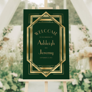 Vintage 1920s Deco 20x30 Green Gold Wedding Foam Board