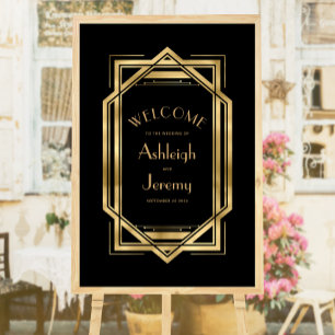 Vintage 1920s Deco 24x36 Black Gold Wedding Poster