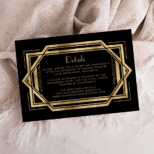 Vintage 1920s Deco Black Gold Wedding Details Enclosure Card