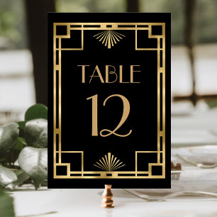 Vintage 1920s Deco Frame Black Gold Wedding Table Number