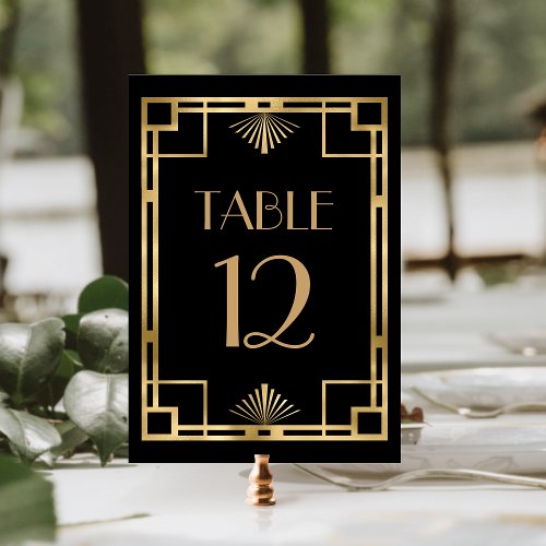 Vintage 1920s Deco Frame Black Gold Wedding Table Number