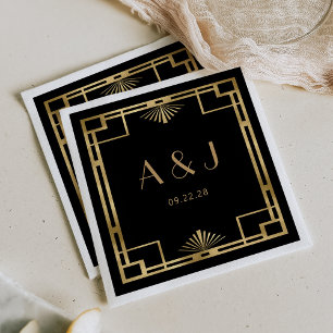 Vintage 1920s Deco Frame Gold Black Wedding Napkins