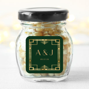 Vintage 1920s Deco Frame Gold Dark Green Wedding Square Sticker