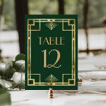 Vintage 1920s Deco Frame Green Gold Wedding Table Number<br><div class="desc">This elegant vintage-inspired wedding table number card features a gold faux foil geometric deco border on a dark green background. The word "table" appears in decorative gold-colored 1920s-style font. (Edit the table number separately for each individual card.)</div>